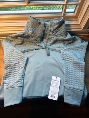 Layer 8 Light Blue Quilted Half-Zip Turtleneck Sweater